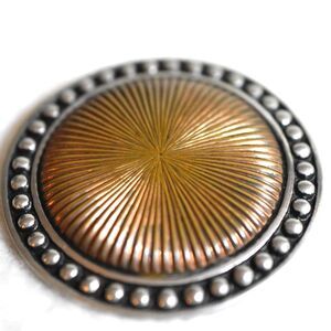 Unusual Alluring St. Justin Copper Tone Dimpled Silver Tone Black Accent Brooch